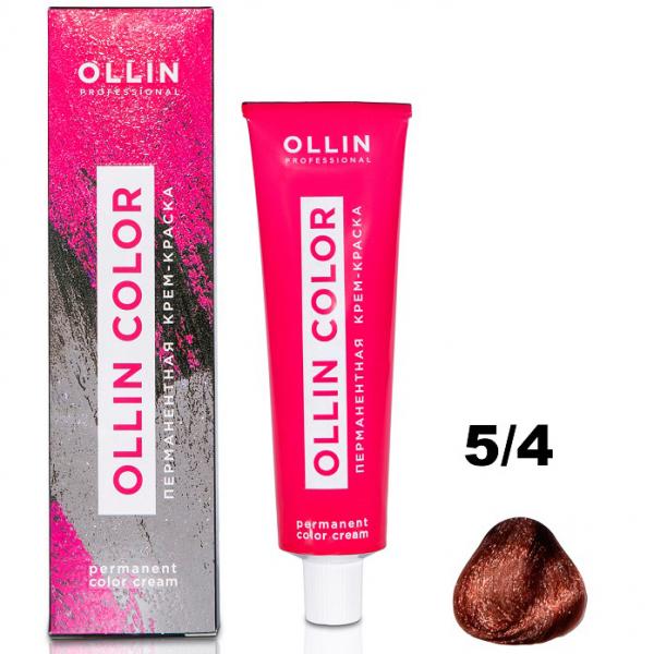 OLLIN COLOR Перманентная крем-краска для волос 5/4 светлый шатен медный 60 мл