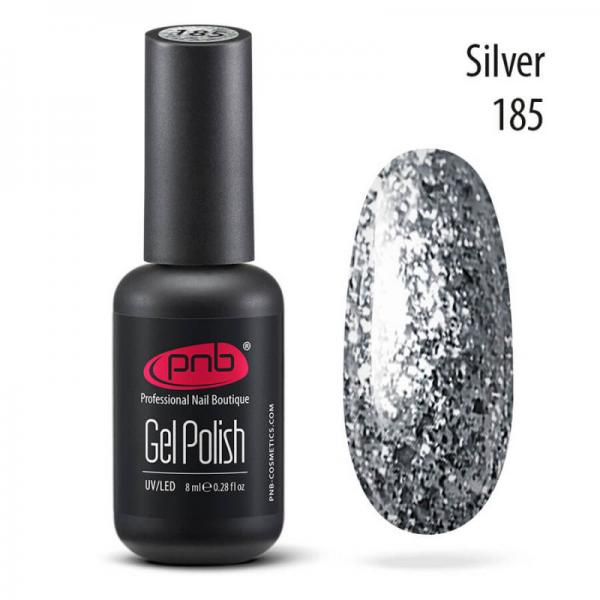 Гель-лак глиттерный PNB 185 Silver серебро 8 мл
