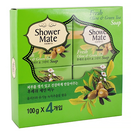 KeraSys SHOWER MATE Olive Green Tea Мыло для лица и тела оливки и зеленый чай 4*100 г