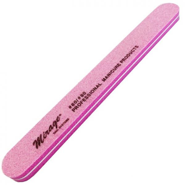 MIRAGE Пилка-баф 80-80 (180грит) узкая прямая розовая
