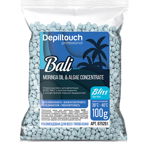 Depiltouch Полимерный пленочный воск Bali Bliss с маслом моринги и конц. морск. водор. 100 г